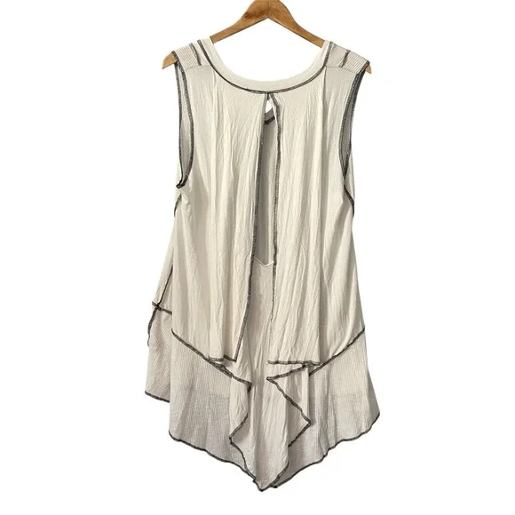 POL White Sleeveless Deconstructed Tunic Top Exposed Stitching Sharkbite L - Picture 2 of 11